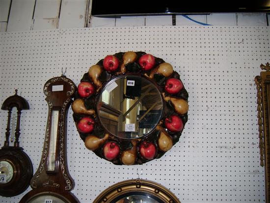 Circular plaster fruit framed mirror(-)